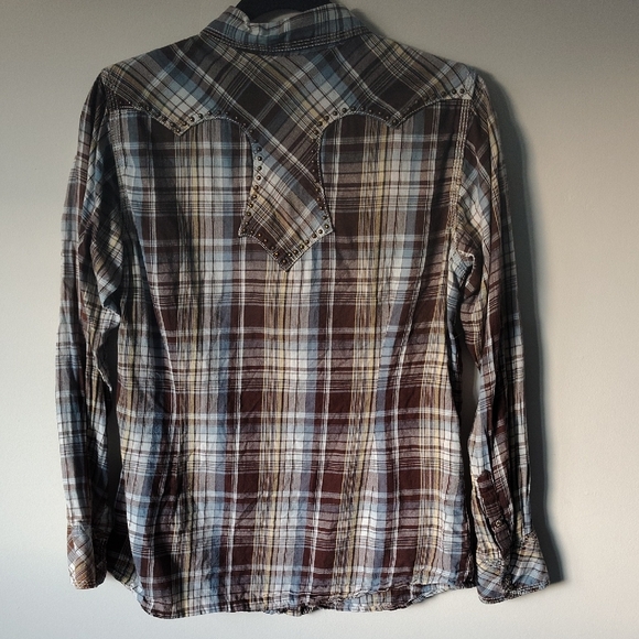 Ariat Blue and Brown Casual Button Down Shirt - Picture 3 of 9